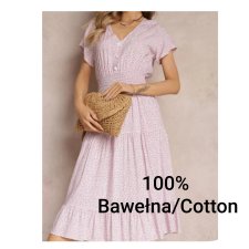 Różowa Sukienka Midi Letnia XL XXL Bawełna