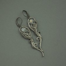 Długie kolczyki kamień księżycowy, wire wrapping, stal chirurgiczna