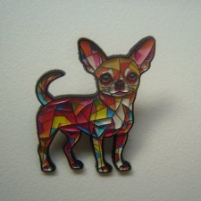 METALOWA EMALIOWANA PIN PRZYPINKA PIES PIESEK CHIHUAHUA W STYLU WITRAŻOWYM