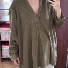Oliwkowa sztruksowa koszula tunika J.Jill bawełna plus size oversize 8XL / 56 / 28