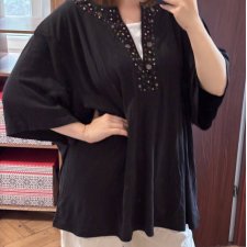 Czarna bluzka z koralikami Crystal Koble 5X Plus Size oversize tunika 9XL / 58 / 30