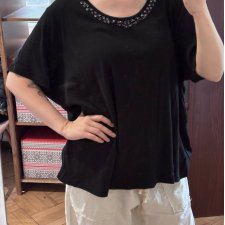 Czarna bluzka z cekinami Avenue 30/32 Plus Size oversize ozdobny dekolt 9XL / 58 / 30