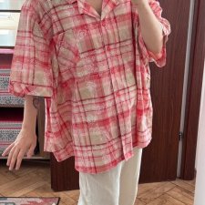 Liz & Me – Różowa koszula w kratę z kwiatami 26/28W (plus size) 9XL / 58 / 30