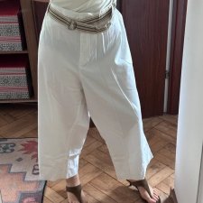 Only Necessities białe spodnie culotte 32W Plus Size bawełna z paskiem 9XL / 58 / 30