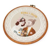 Personalizowana pamiątka ślubna, haft w oprawie vintage