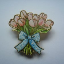 METALOWA EMALIOWANA PIN PRZYPINKA BUKIET TULIPANÓW