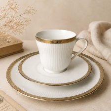 Seltmann Weiden Zestaw Śniadaniowy porcelana Filiżanka biel złocenia Elegancja Vintage
