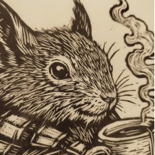 Wiewiórka, wiewióra Jesieniara - Linoryt, ilustracja, grafika, obrazek, obraz, sztuka, plakat, dekoracje