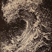Fala, Sztorm, Ocean, Morze - oprawione passe-partout + ramka - Linoryt, ilustracja, grafika, obrazek, obraz, sztuka, plakat, dekoracje,