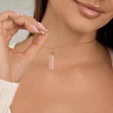 Naszyjnik "Mystical Rose Quartz" ozdobiony dużym kamieniem kwarcem różowym- srebro 925 pozłacane