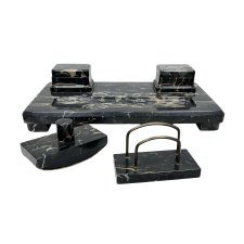 Garnitur Gabinetowy Art Deco Marmur Portoro Włochy Lata 30. Stan Dobry