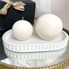 Zestaw świec ekologicznych sojowych dekoracyjnych "Rustic Balls" + ozodobna taca z gipsu białe