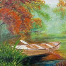 NASTROJOWY PEJZAŻ MALOWANY NA PŁÓTNIE - "ZATOKA WSPOMNIEŃ" 40x30cm