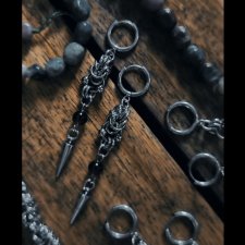 Kolczyki Chainmaille ze szkłem i kolcem | Stal chirurgiczna | Handmade | Kolczugowe