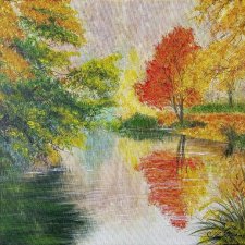 NASTROJOWY PEJZAŻ MALOWANY NA PŁÓTNIE - "PŁOMIEŃ JESIENI" 30x40cm