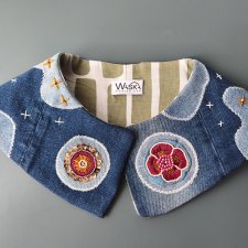 Kołnierzyk denim, ręcznie haftowany