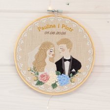 Haft ślubny w tamborku 20 cm, indywidualna pamiątka ślubna 31