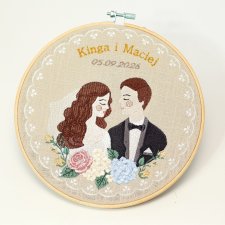 Haft ślubny w tamborku 20 cm, indywidualna pamiątka ślubna 32