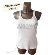 Beżowy Top L XL Bawełna Nadruk
