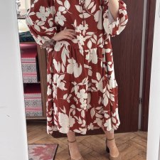 BloomChic Bordowa Sukienka w Białe Kwiaty Plus Size US 9XL / 58 / 30