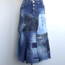 nowa długa patchworkowa spódnica jeans 44