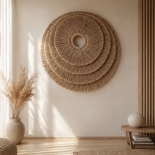 Rozeta, makrama z juty boho na ścianę.  Naturalna, minimalistyczna