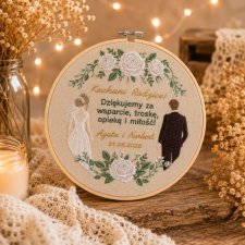 Ślubne podziękowania dla Rodziców haft w tamborku 23 cm
