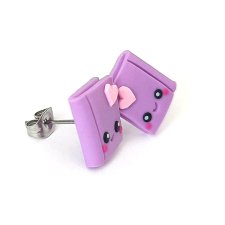 Małe Kolczyki sztyfty Kawaii Książeczki fioletowe