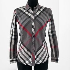 Burberry dopasowana koszula damska podwijany rękaw slim fit Check cotton shirt – rozmiar S