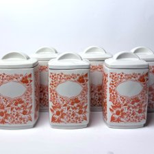 Pojemniki kuchenne porcelit Bogucice PRL komplet 6 szt Unikat ! Polski design Zachowana metka