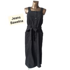 Czarna Sukienka Jeansowa L XL Dress Jeans Denim na Ramiaczkach