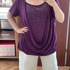 Fioletowa Bluzka z Dżetami Plus Size 4XL / 48 / 20