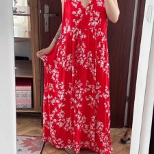 Ellos Czerwona Sukienka Maxi w Kwiaty Plus Size 26/28 7XL / 54 / 26