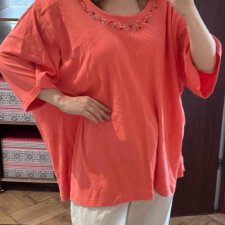 Koralowa bluzka z koralikami Liz & Me Plus Size oversize tunika 9XL / 58 / 30