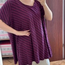 Fioletowa bluzka w różowe paski Roaman's (30/32) bawełniana oversize 9XL / 58 / 30