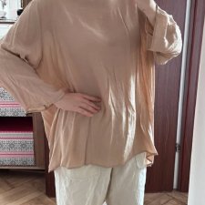 Beżowa bluzka oversize 5XL 50 minimalistyczna 3/4 rękaw luźna Plus Size casual 4XL / 48 / 20