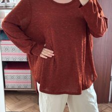 Bluzka oversize Plus Size 6XL 52 ceglana melanż luźna z długim rękawem casual XXL 6XL / 52 / 24