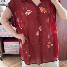 Bordowa koszula w kwiaty 6XL 52 oversize krótki rękaw zapinana Plus Size boho 6XL / 52 / 24