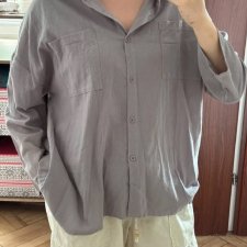 Szara koszula oversize Basic 4XL 48 lekka casual z kieszeniami na guziki XXL 4XL / 48 / 20