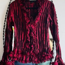 Koszula vintage bordo L falbany hippie boho unikat duńska denmark