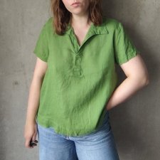 Zielona lniana bluzka z kołnierzykiem 100% len United Colors of Benetton M