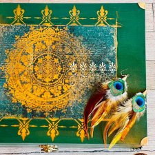 Kufer boho na biżuterię, mandala, złote dodatki, zielony
