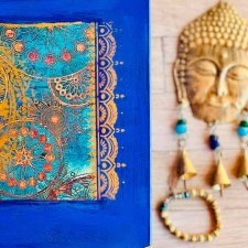Kufer boho na biżuterię, mandala, złote dodatki, granat