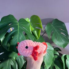 Axolotl seledynowy na szydełku urocza salamandra na szydełku rękodzieło na szydełku polski produkt szydełkowa praca koralowy kolor