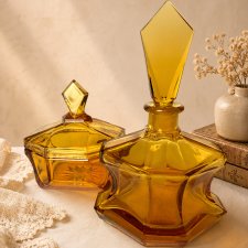 Zestaw Toaletowy Art Deco Bohemia karafka szkło prasowane bursztynowe lata 20/30 Vintage