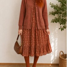 Kardigan w stylu vintage rdzawy karmelowy M L / true vintage Cottage splot