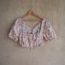 Lniany top w kwiaty z lnem 52% len 48% bawełna H&M nowy z metką rozmiar L