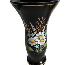 Ręcznie malowany wazon vintage czarny ze stokrotkami 20 cm | retro PRL Cottage