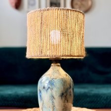 Ceramiczna lampa z abażurem z juty, jasnoniebieska, handmade