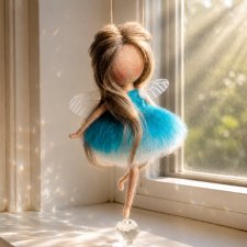 Ręcznie robiona wróżka z filcu Eos – Turkusowa magia i światło